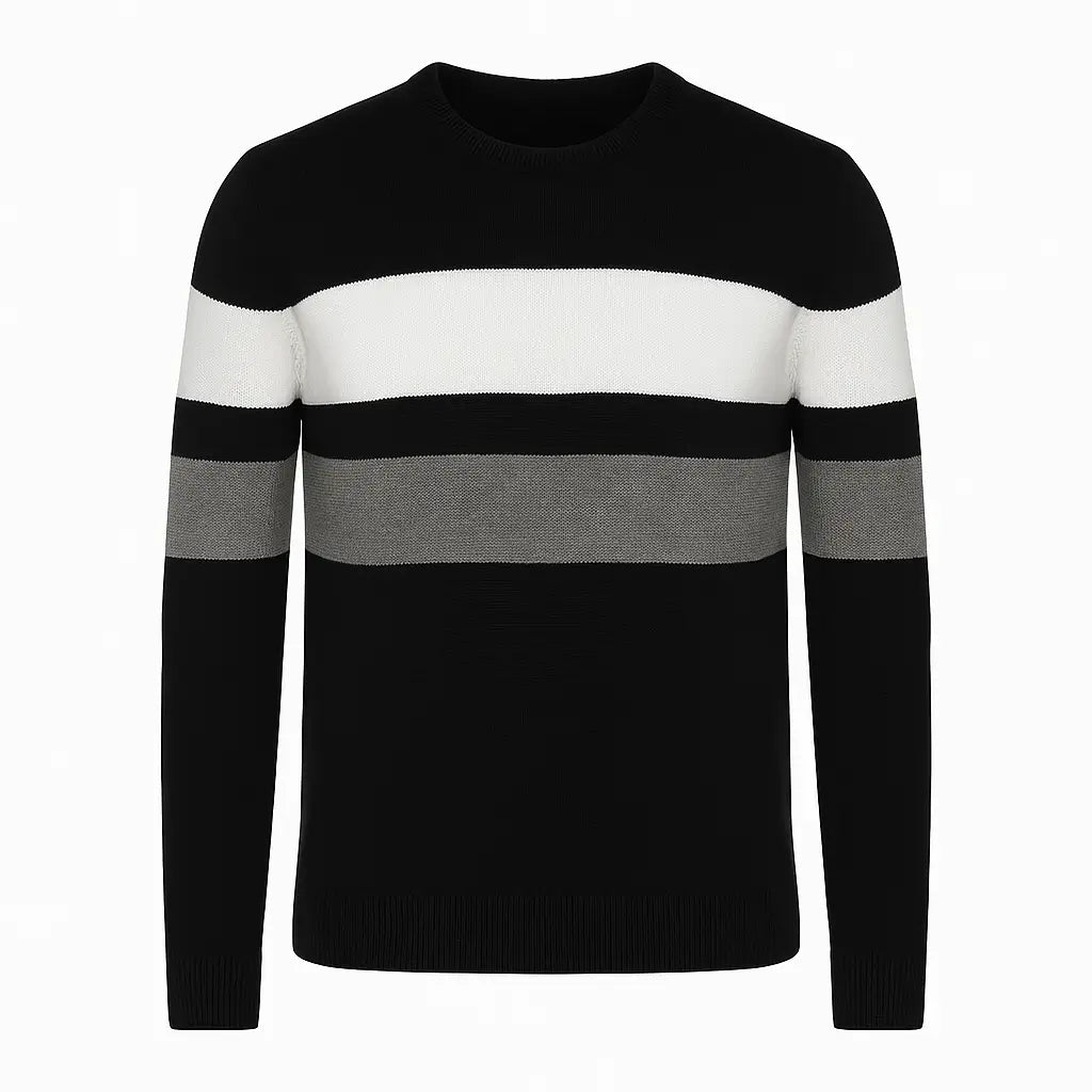 Suéter Masculino Listrado Gola Redonda Inverno