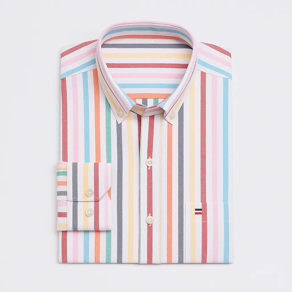 Camisa Listrada Masculina Oxford Verona em algodão premium, manga longa