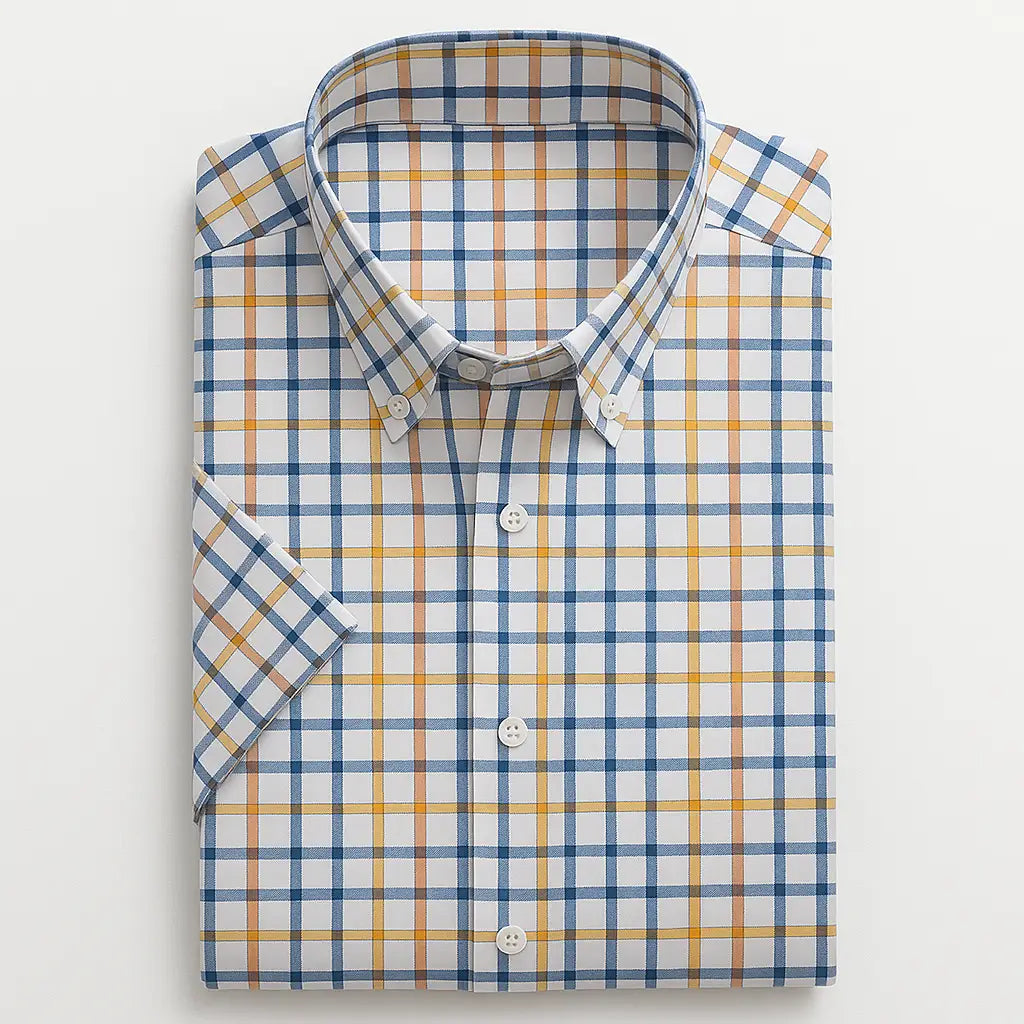 camisa social masculina slim fit xadrez , manga curta em algodão oxford