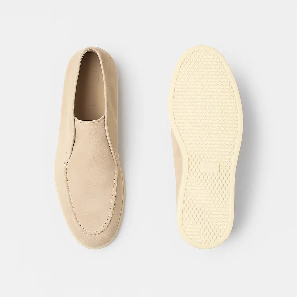 Loafer masculino Milano High-Top em camurça cinza, design moderno de cano médio.