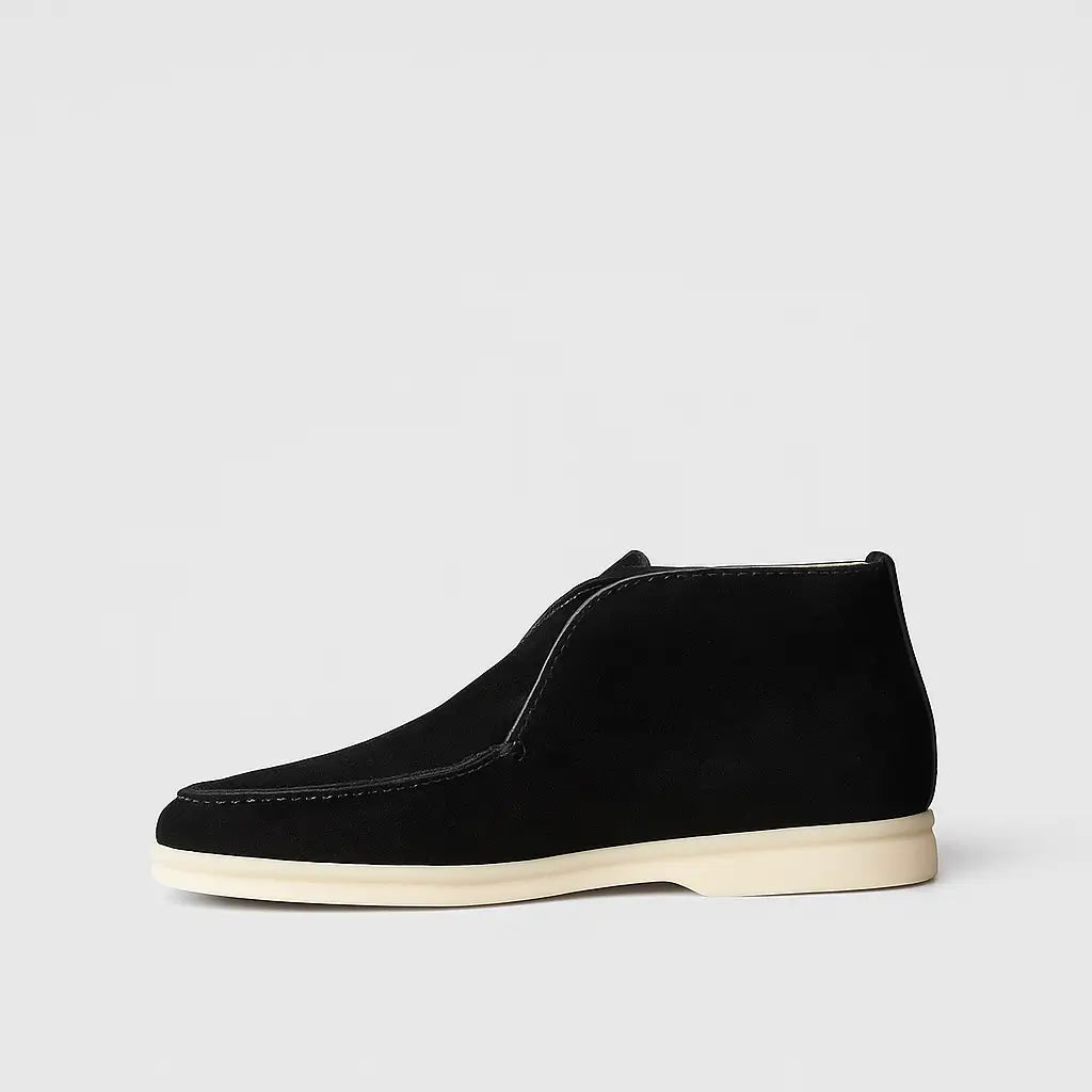 Loafer masculino Milano High-Top em camurça cinza, design moderno de cano médio.