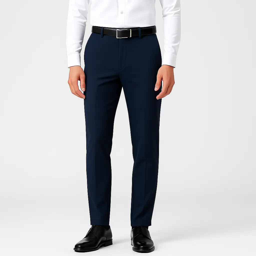Calça Masculina Social MODAL PLUS: leve e respirável, não transparente, com caimento sofisticado. Frescor e conforto em dias quentes.leve e respirável, demonstrando tecido não transparente e caimento sofisticado para o verão.