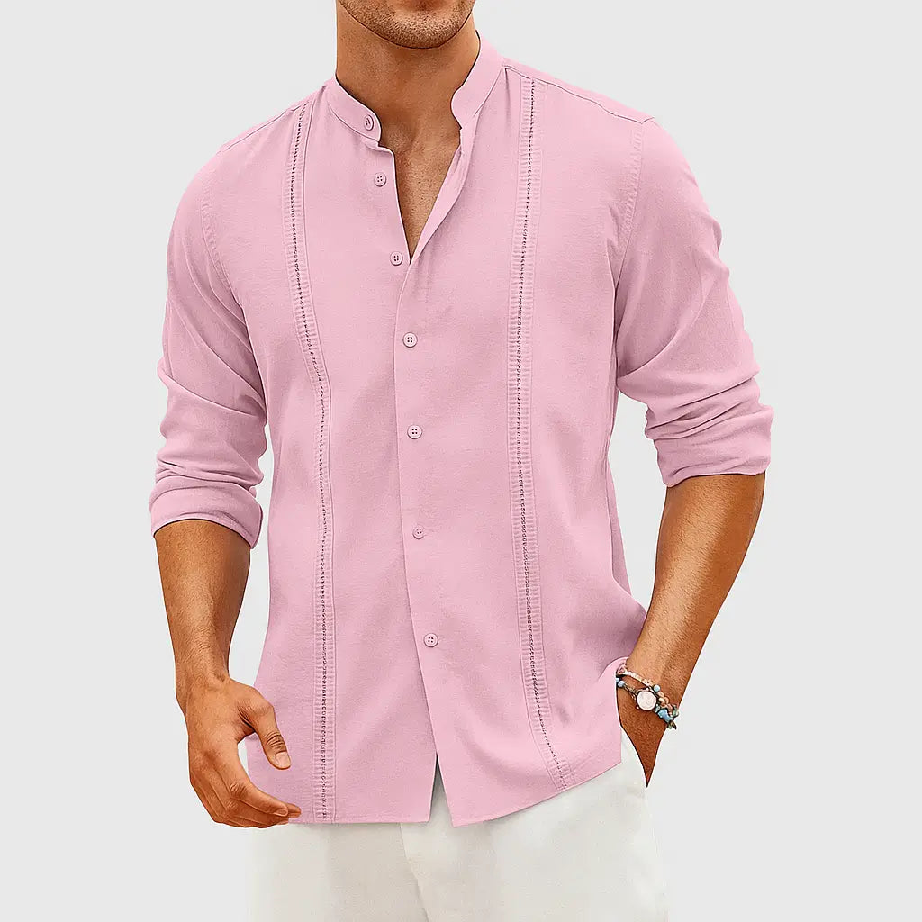 Camisa Masculina Casual Manga Longa e Gola Padre