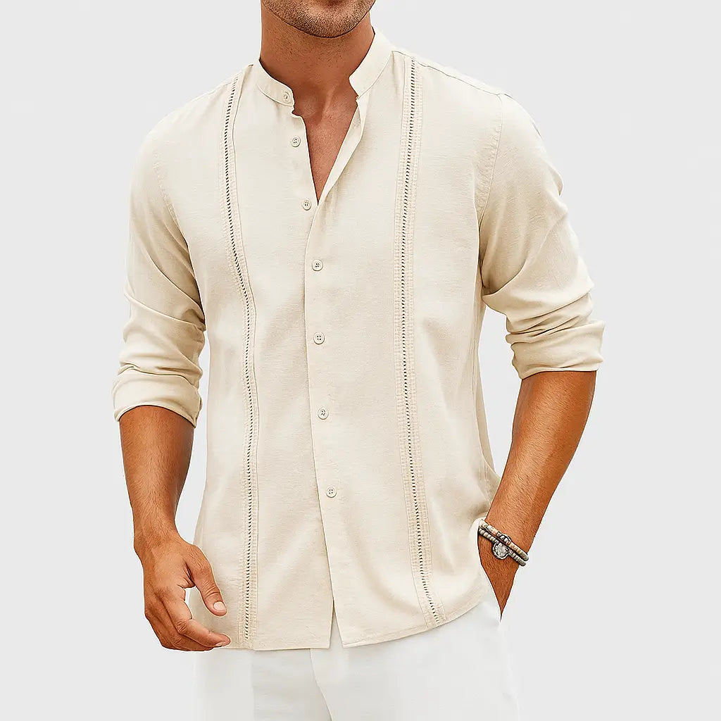 Camisa Masculina Casual Manga Longa e Gola Padre