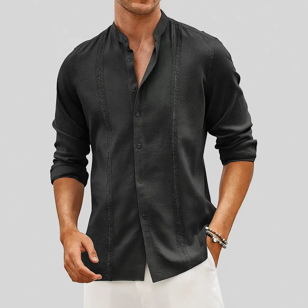 Camisa Masculina Casual Manga Longa e Gola Padre