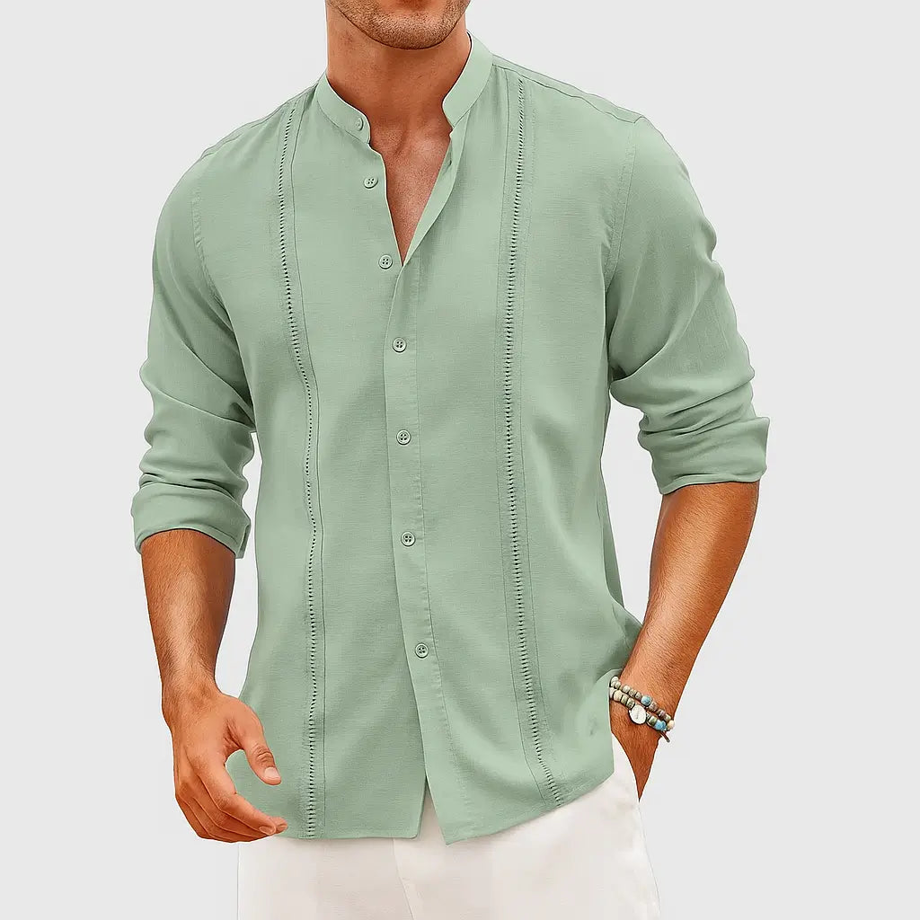 Camisa Masculina Casual Manga Longa e Gola Padre