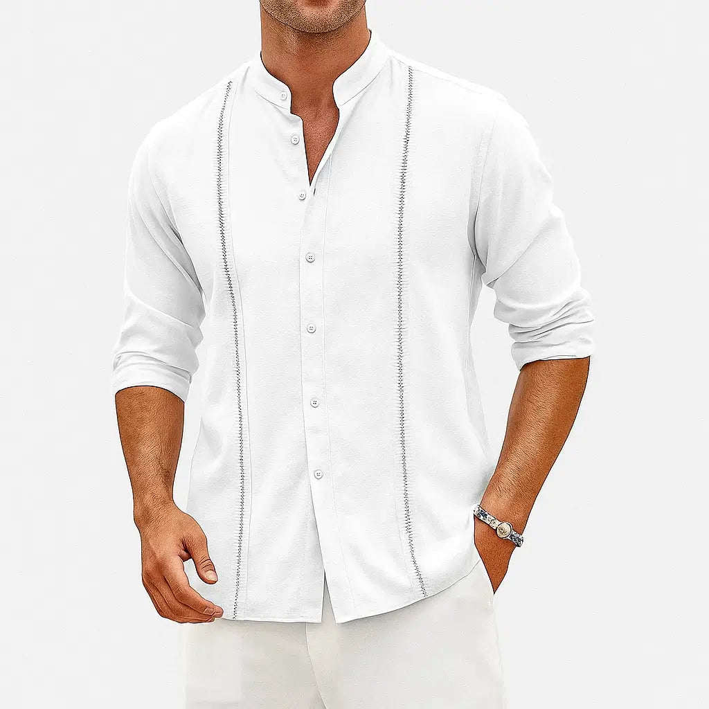 Camisa Masculina Casual Manga Longa e Gola Padre
