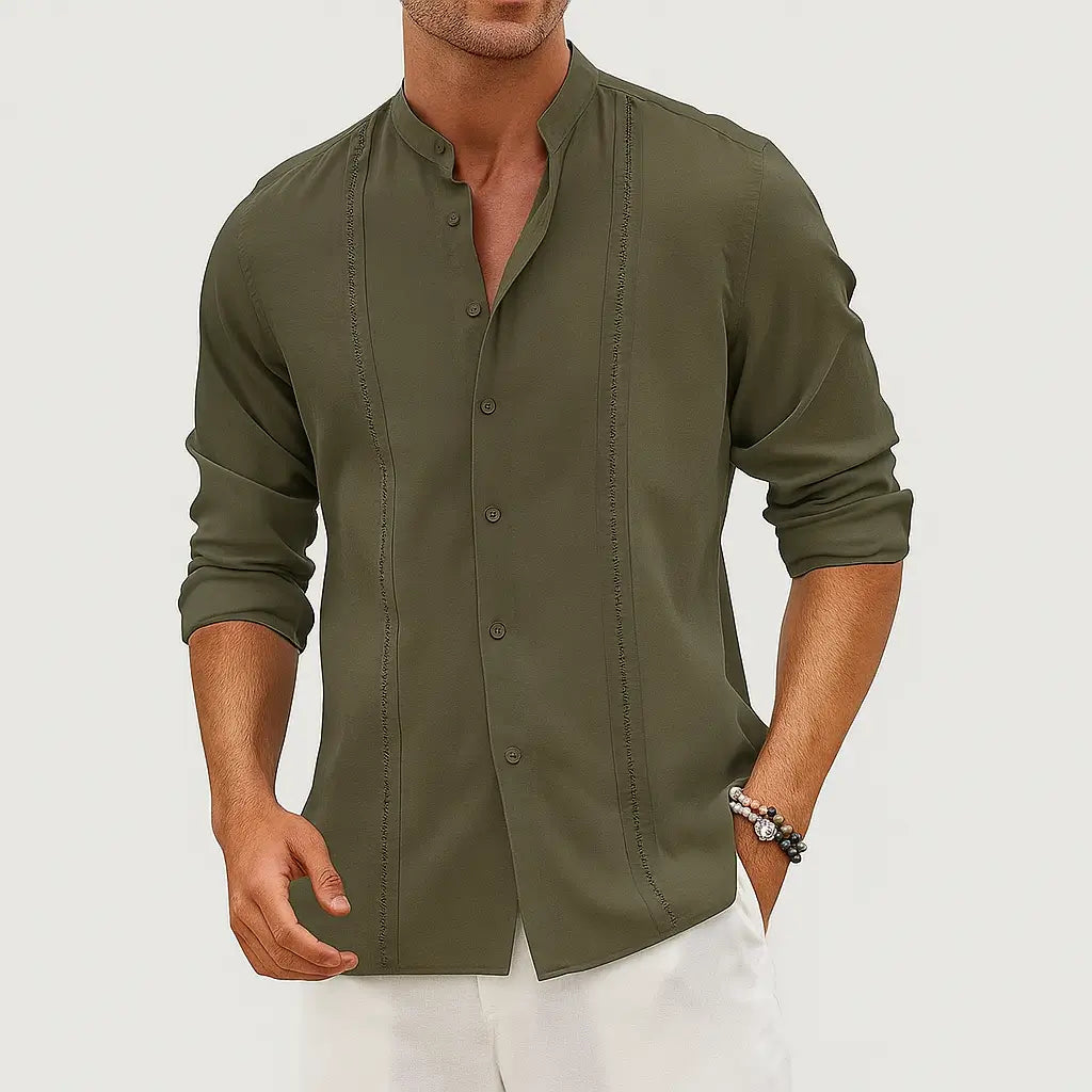 Camisa Masculina Casual Manga Longa e Gola Padre