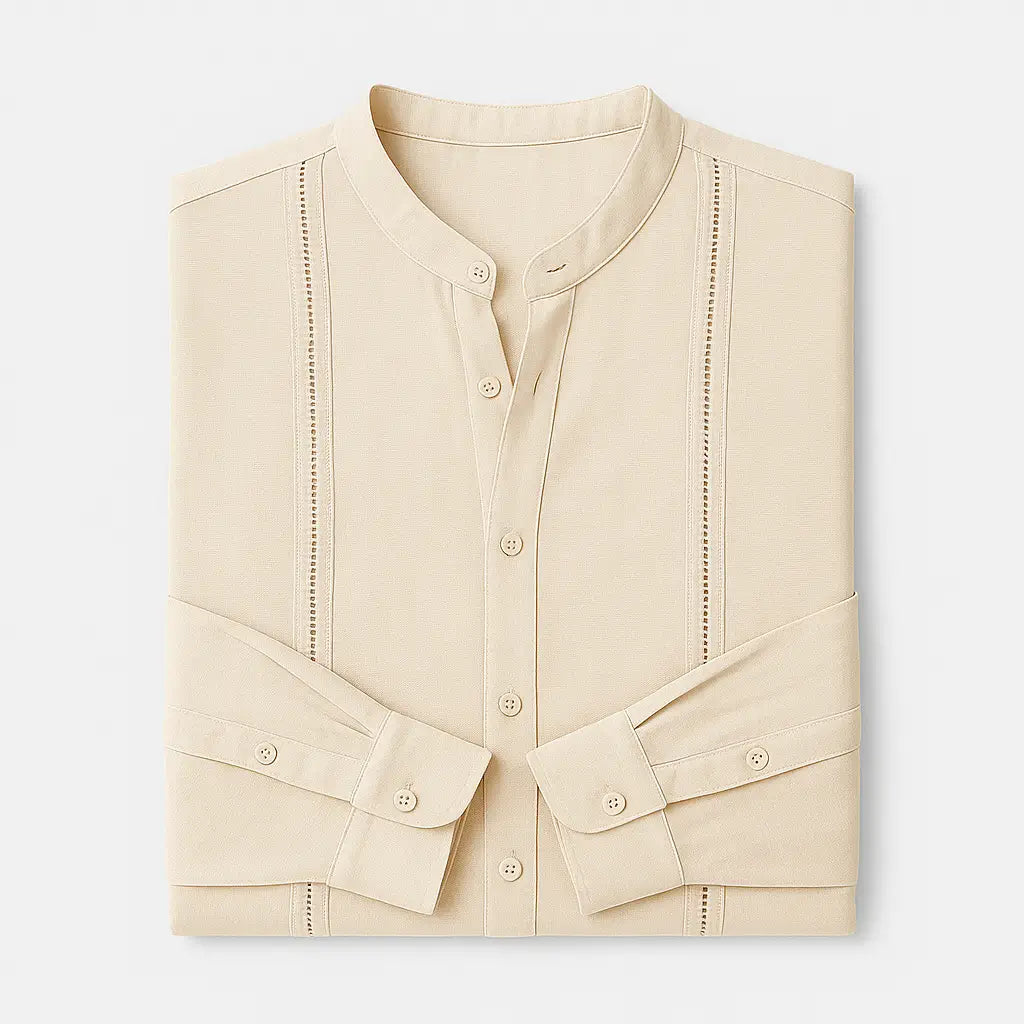 Camisa Masculina Casual Manga Longa e Gola Padre
