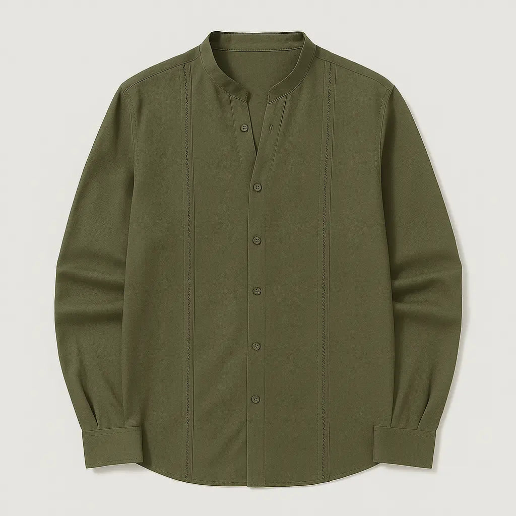 Camisa Masculina Casual Manga Longa e Gola Padre