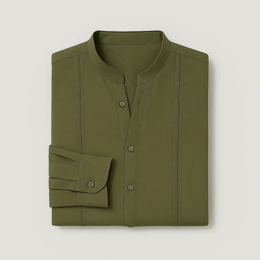 Camisa Masculina Casual Manga Longa e Gola Padre