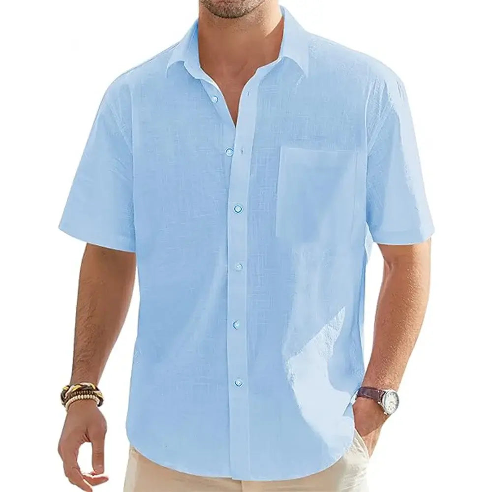 Camisa Linho Masculina Verão 100% Linho, manga curta