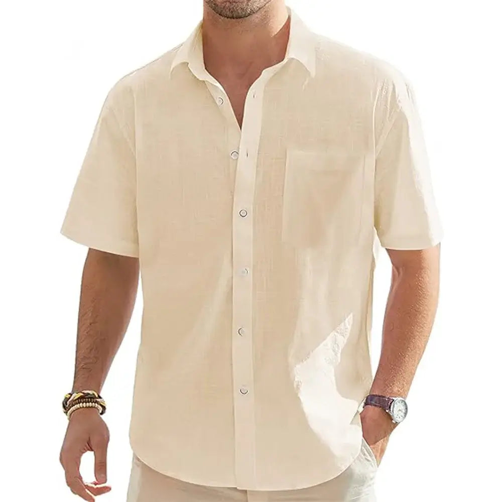 Camisa Linho Masculina Verão 100% Linho, manga curta