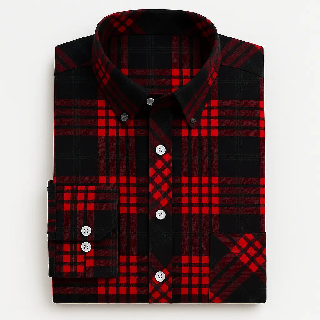 Camisa masculina de flanela xadrez em algodão, manga longa, estilo casual para dias frios.