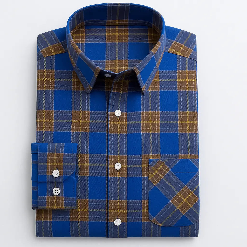 Camisa masculina de flanela xadrez em algodão, manga longa, estilo casual para dias frios.