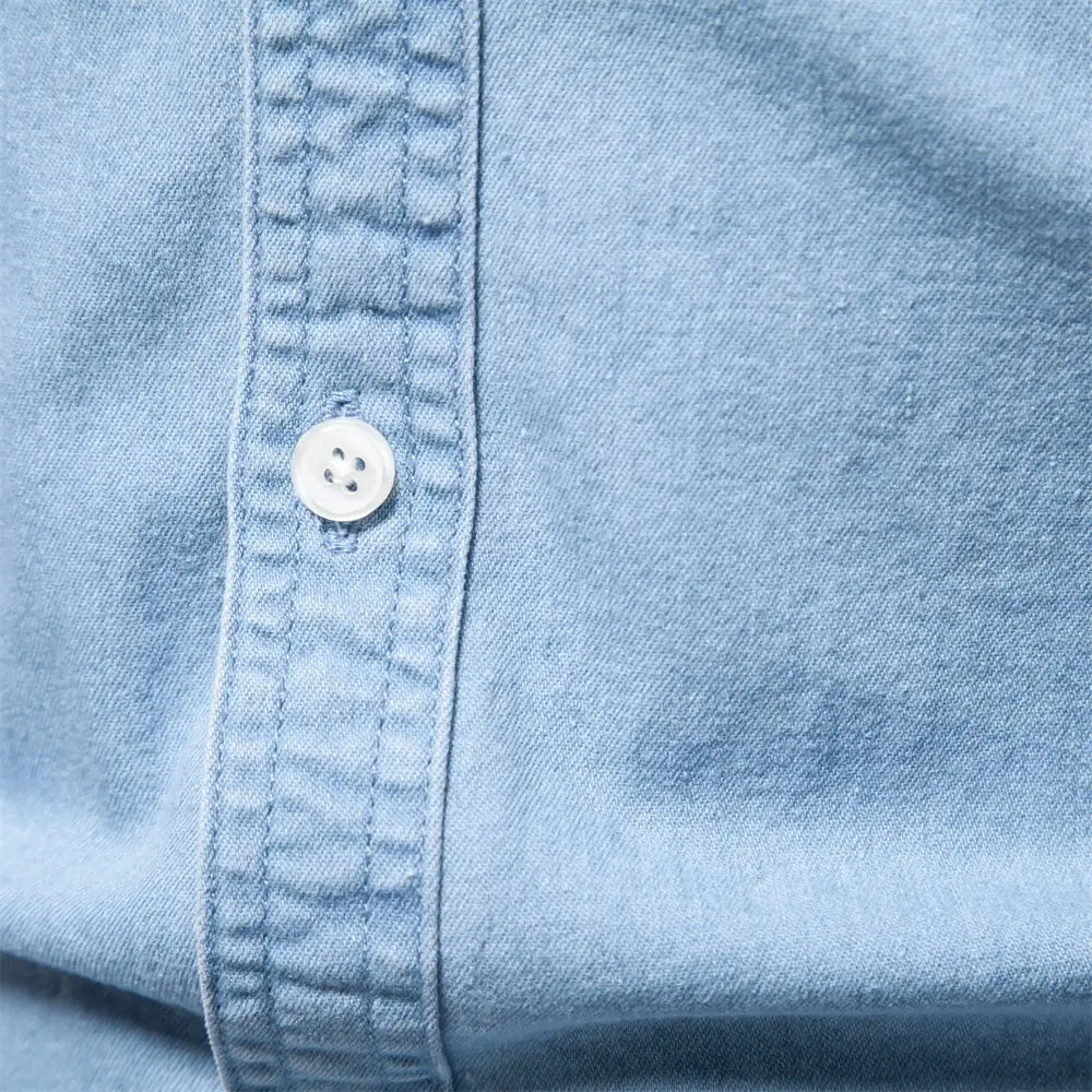 Camisa Masculina Jeans Algodão Denim manga longa e fechamento com botões