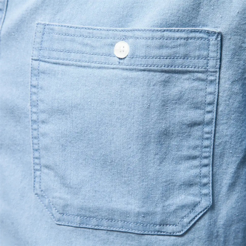 Camisa Masculina Jeans Algodão Denim manga longa e fechamento com botões
