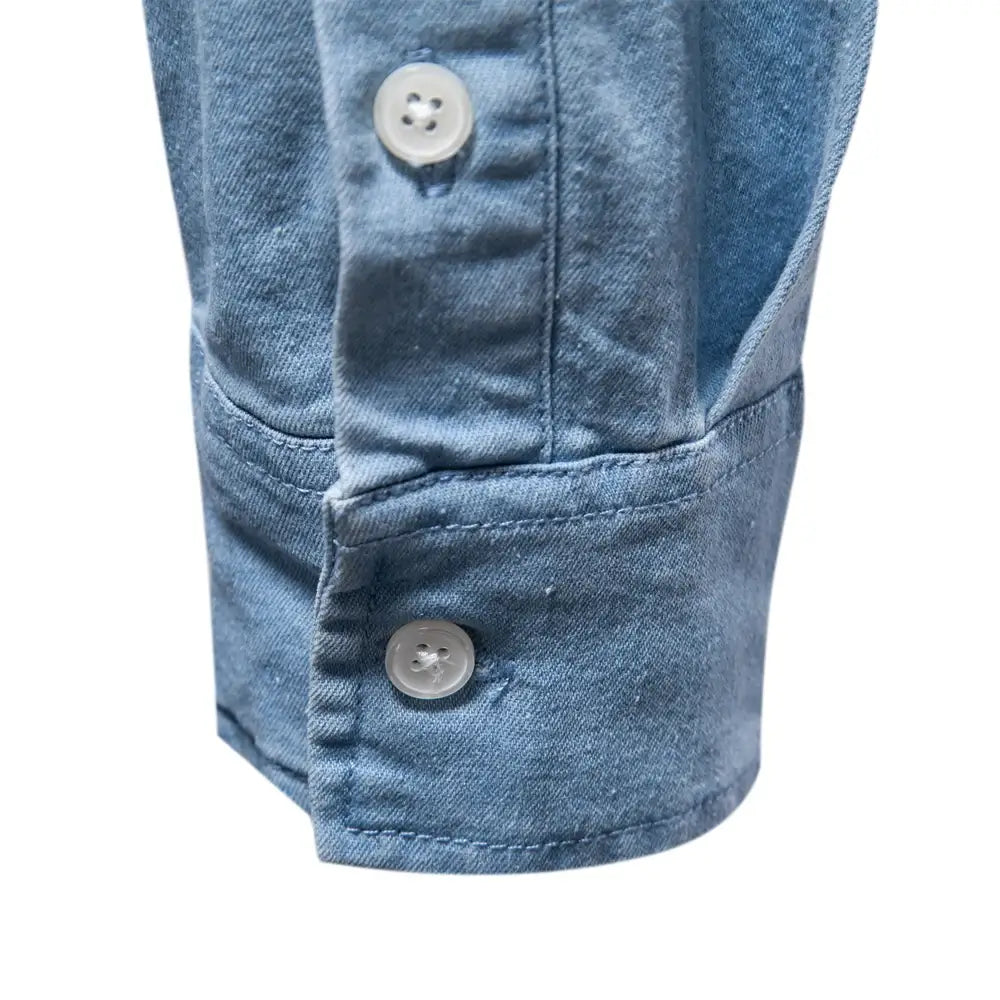 Camisa Masculina Jeans Algodão Denim manga longa e fechamento com botões