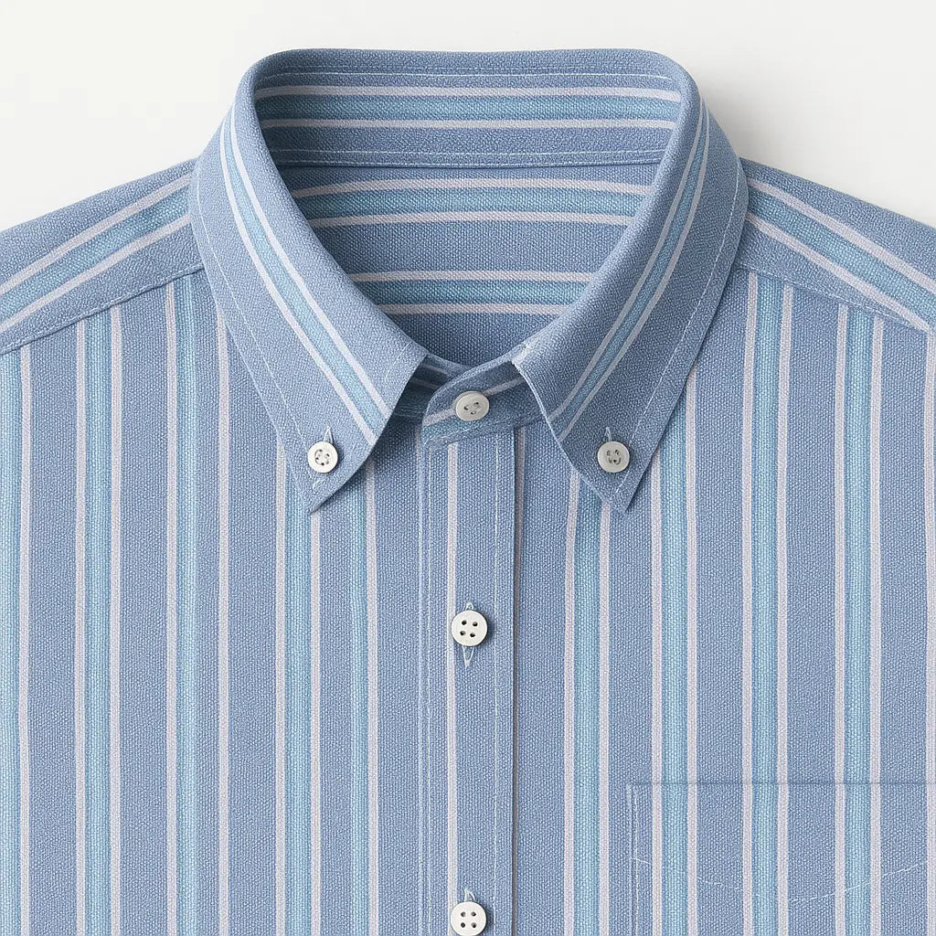 Camisa masculina Oxford listrada em algodão premium, manga longa e bolso discreto.