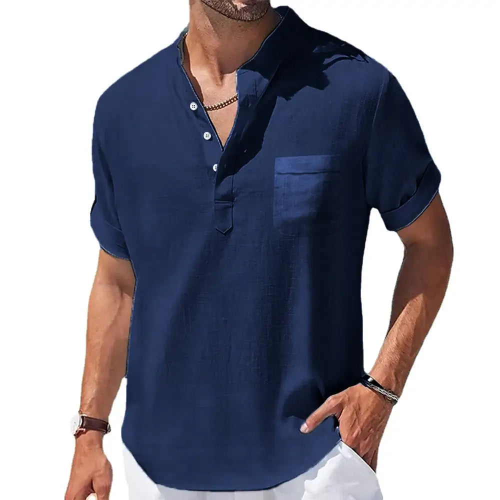 Camisa Masculina Verão Manga Curta feita de linho