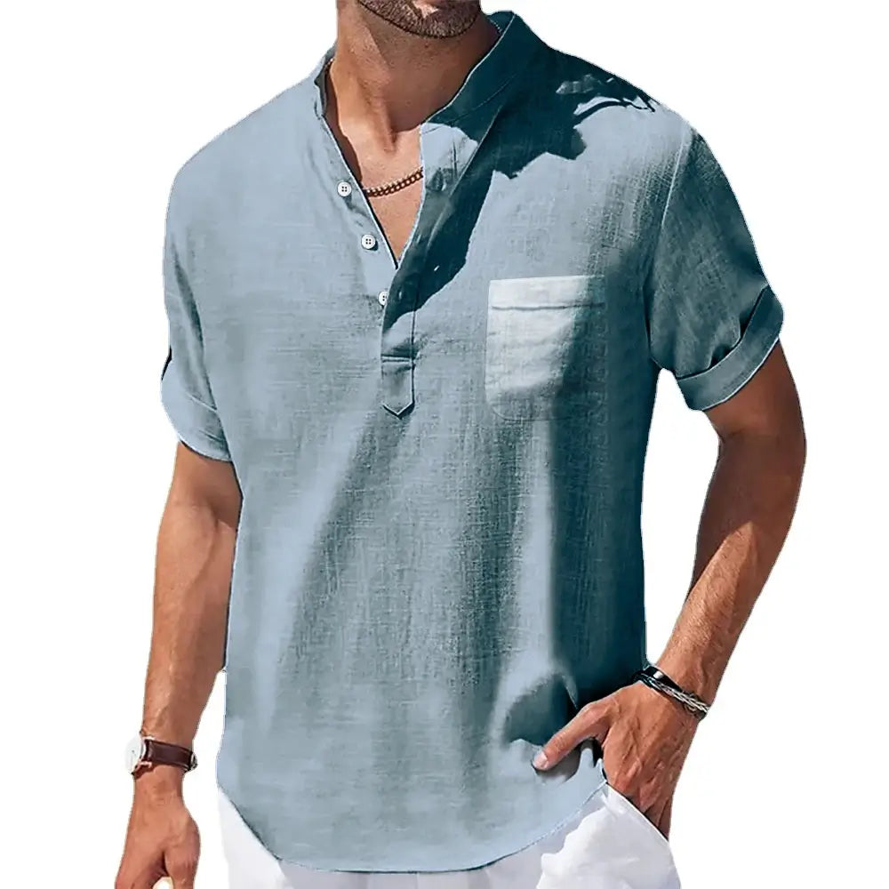 Camisa Masculina Verão Manga Curta feita de linho