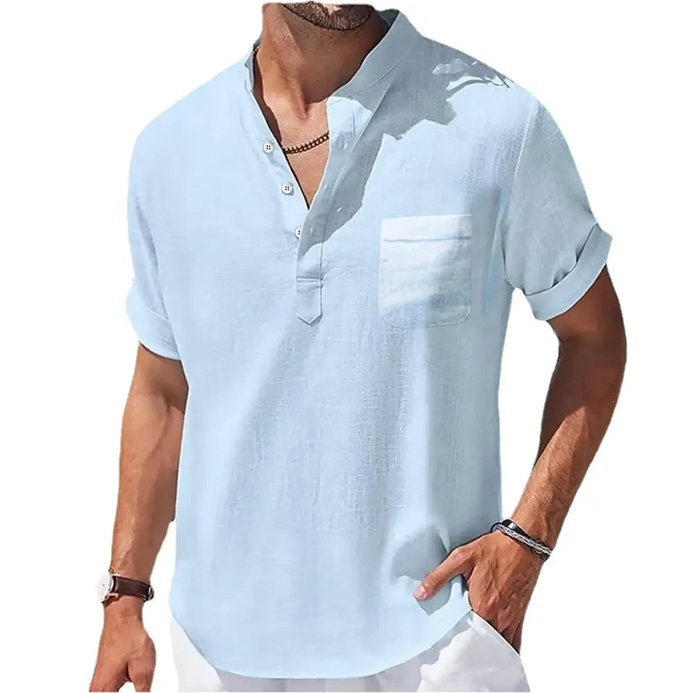 Camisa Masculina Verão Manga Curta feita de linho