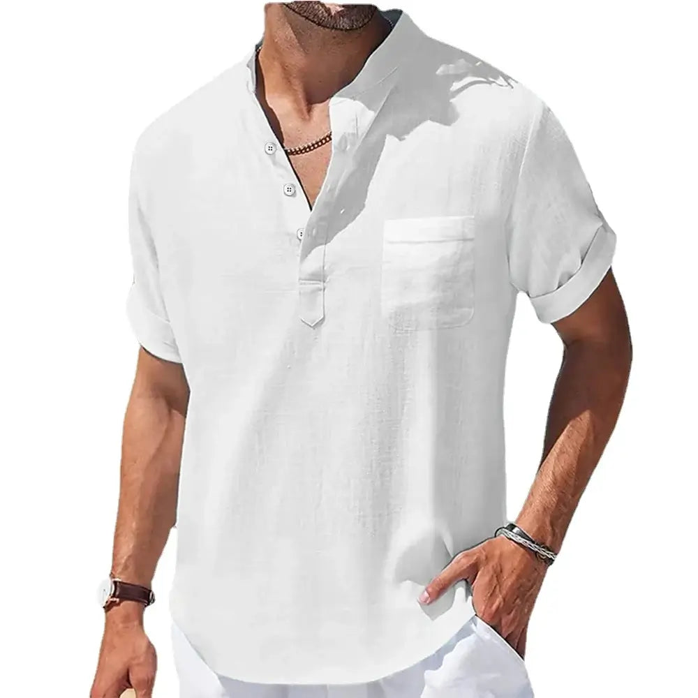 Camisa Masculina Verão Manga Curta feita de linho