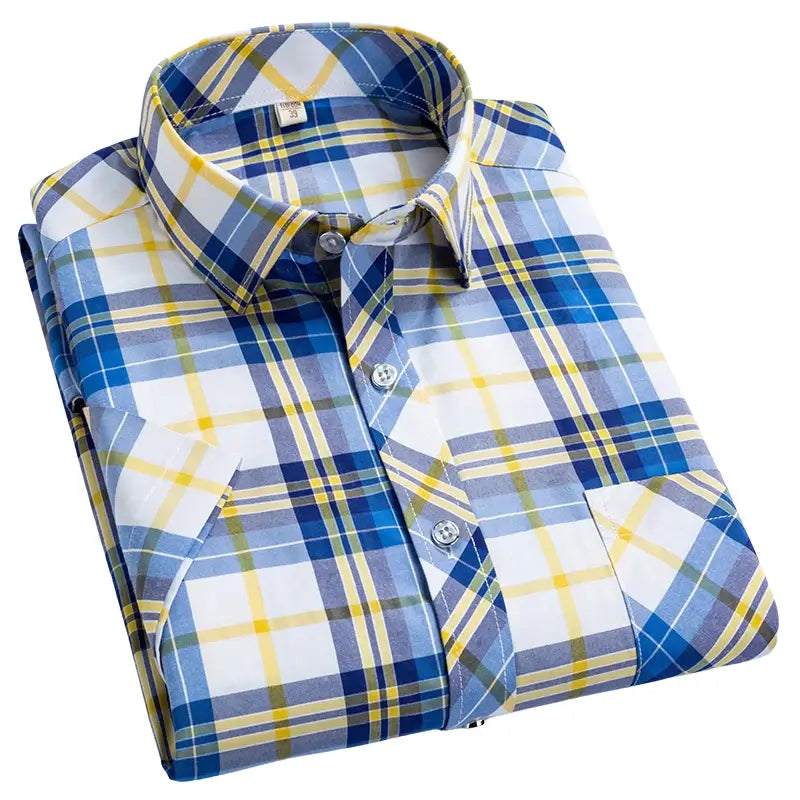 Camisa Masculina Xadrez Manga Curta com fechamento em botões