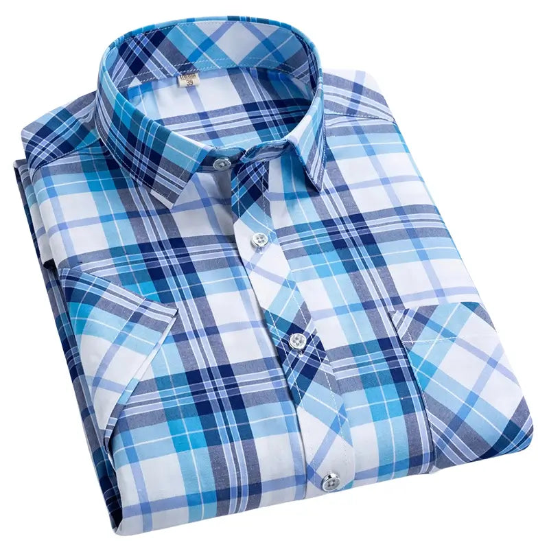 Camisa Masculina Xadrez Manga Curta com fechamento em botões