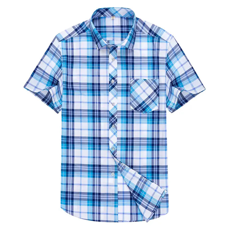 Camisa Masculina Xadrez Manga Curta com fechamento em botões