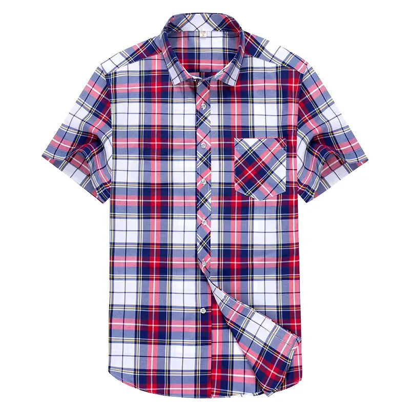 Camisa Masculina Xadrez Manga Curta com fechamento em botões