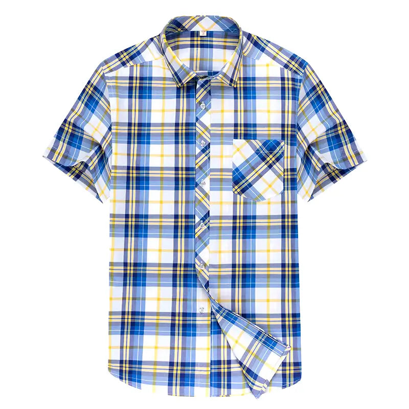 Camisa Masculina Xadrez Manga Curta com fechamento em botões