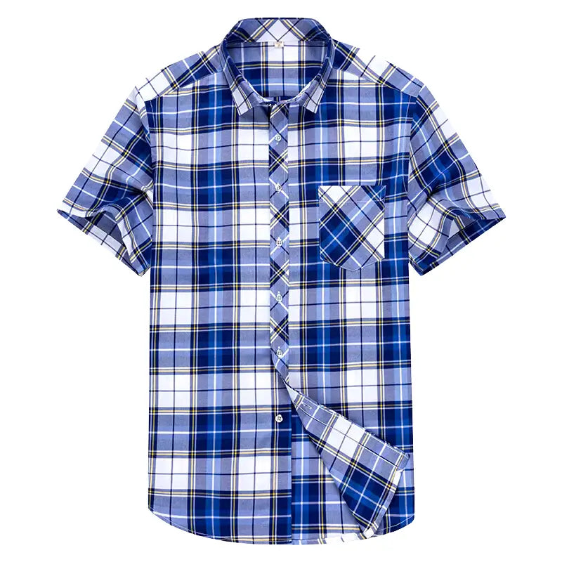 Camisa Masculina Xadrez Manga Curta com fechamento em botões