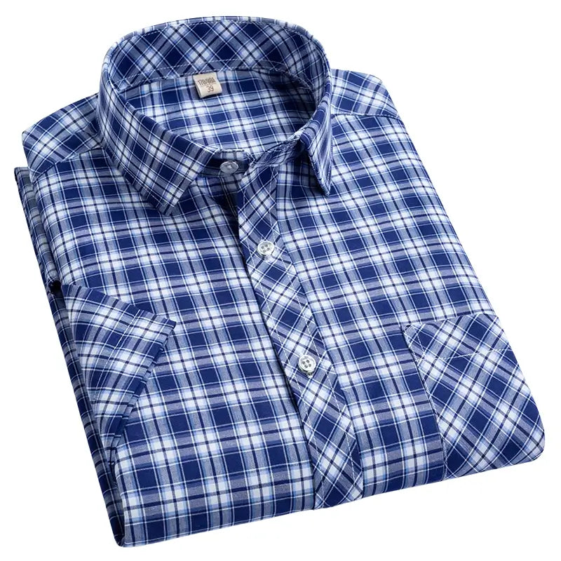 Camisa Masculina Xadrez Manga Curta com fechamento em botões