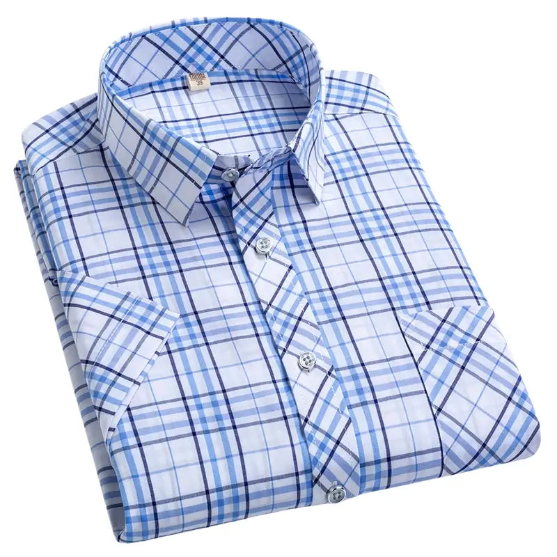 Camisa Masculina Xadrez Manga Curta com fechamento em botões