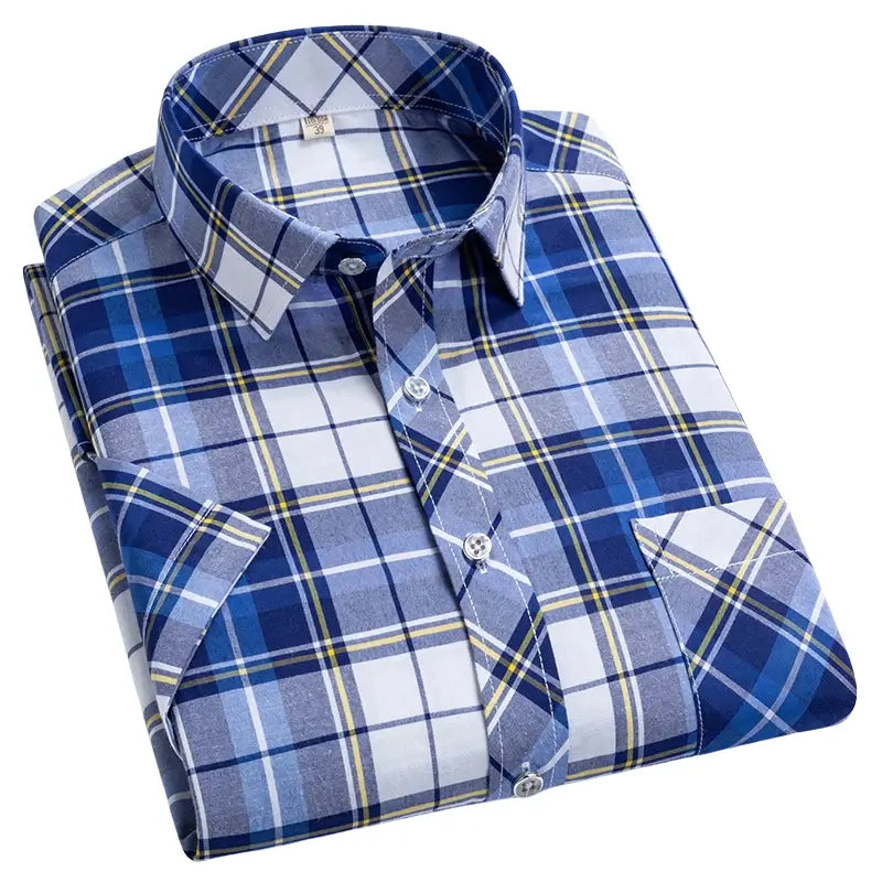 Camisa Masculina Xadrez Manga Curta com fechamento em botões