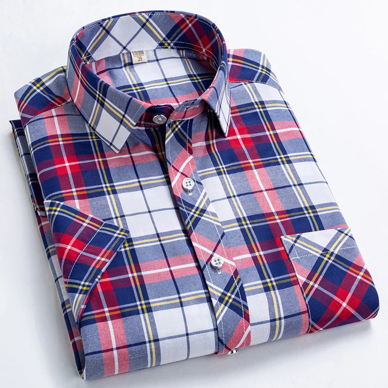 Camisa Masculina Xadrez Manga Curta com fechamento em botões