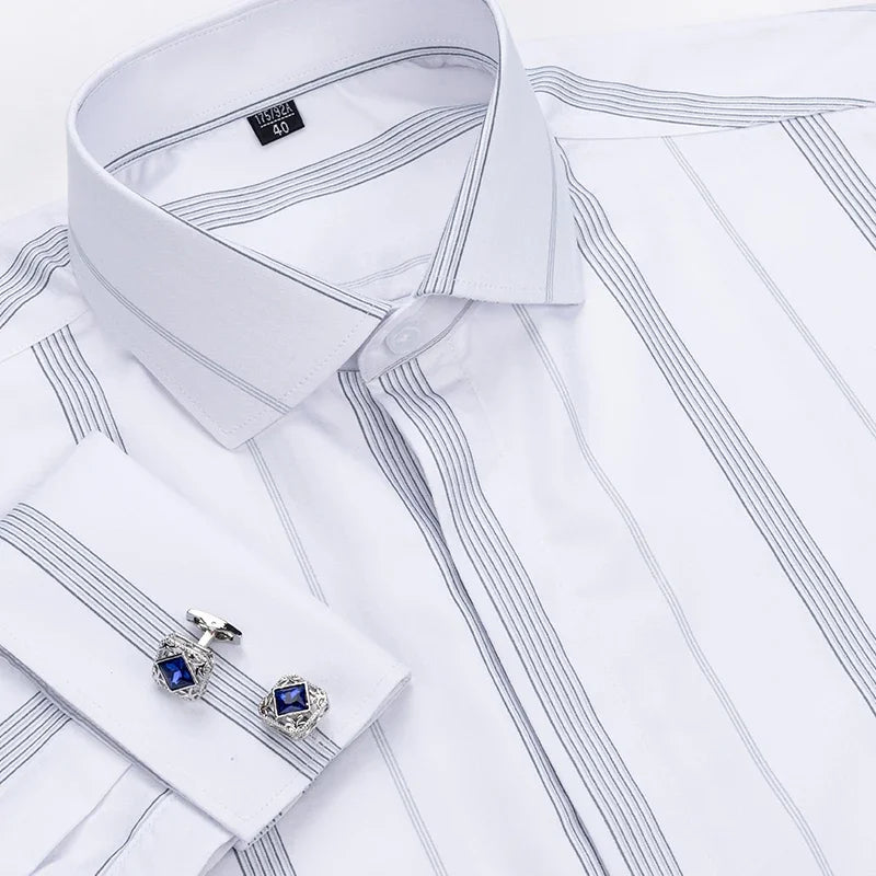 Camisa Social Masculina Business com abotoadeira de luxo e algodão premium