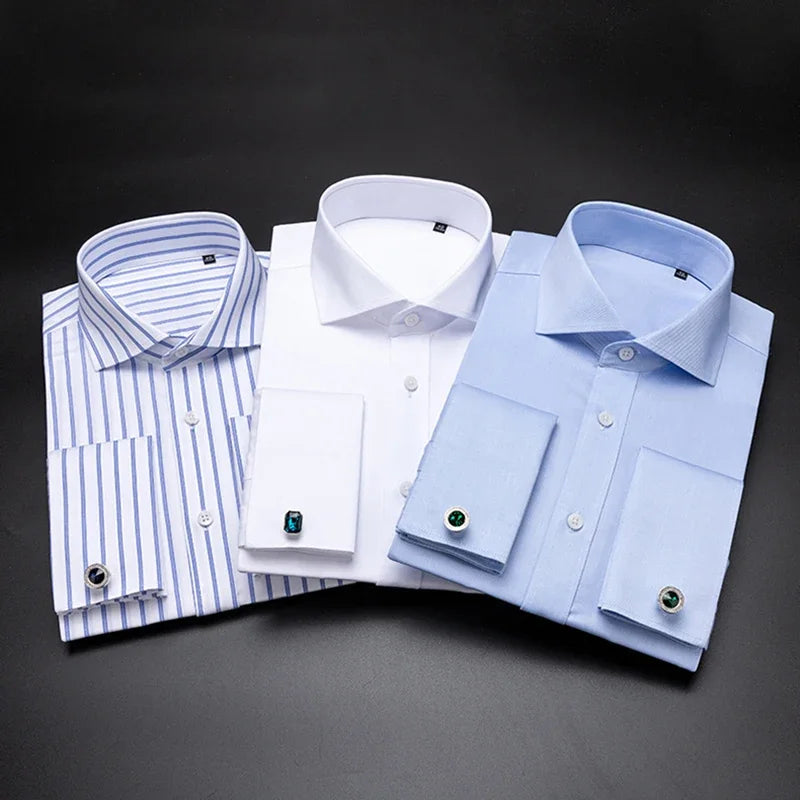 Camisa Social Masculina Business com abotoadeira de luxo e algodão premium