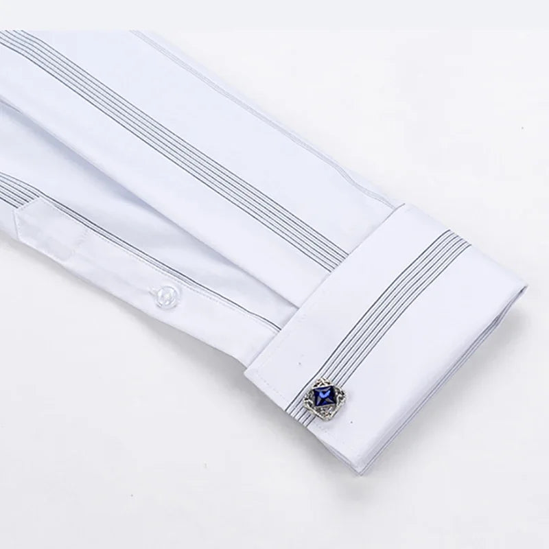 Camisa Social Masculina Business com abotoadeira de luxo e algodão premium
