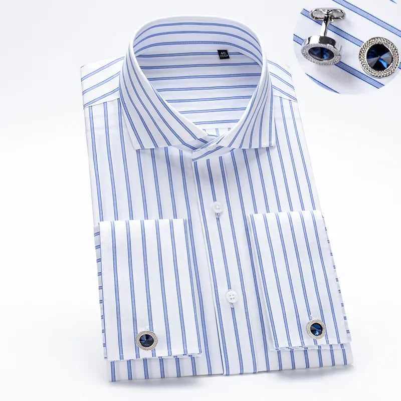 Camisa Social Masculina Business com abotoadeira de luxo e algodão premium