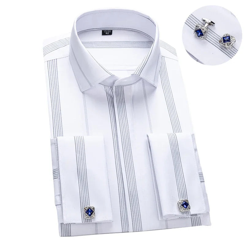 Camisa Social Masculina Business com abotoadeira de luxo e algodão premium