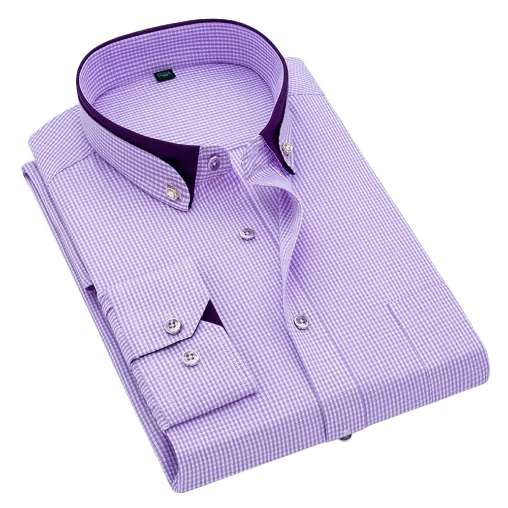 Camisa Social Masculina Listrada manga longa com fechamento em botões