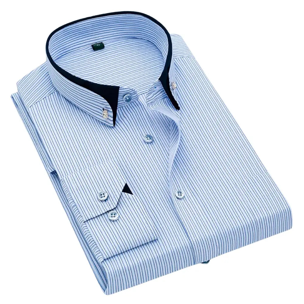 Camisa Social Masculina Listrada manga longa com fechamento em botões