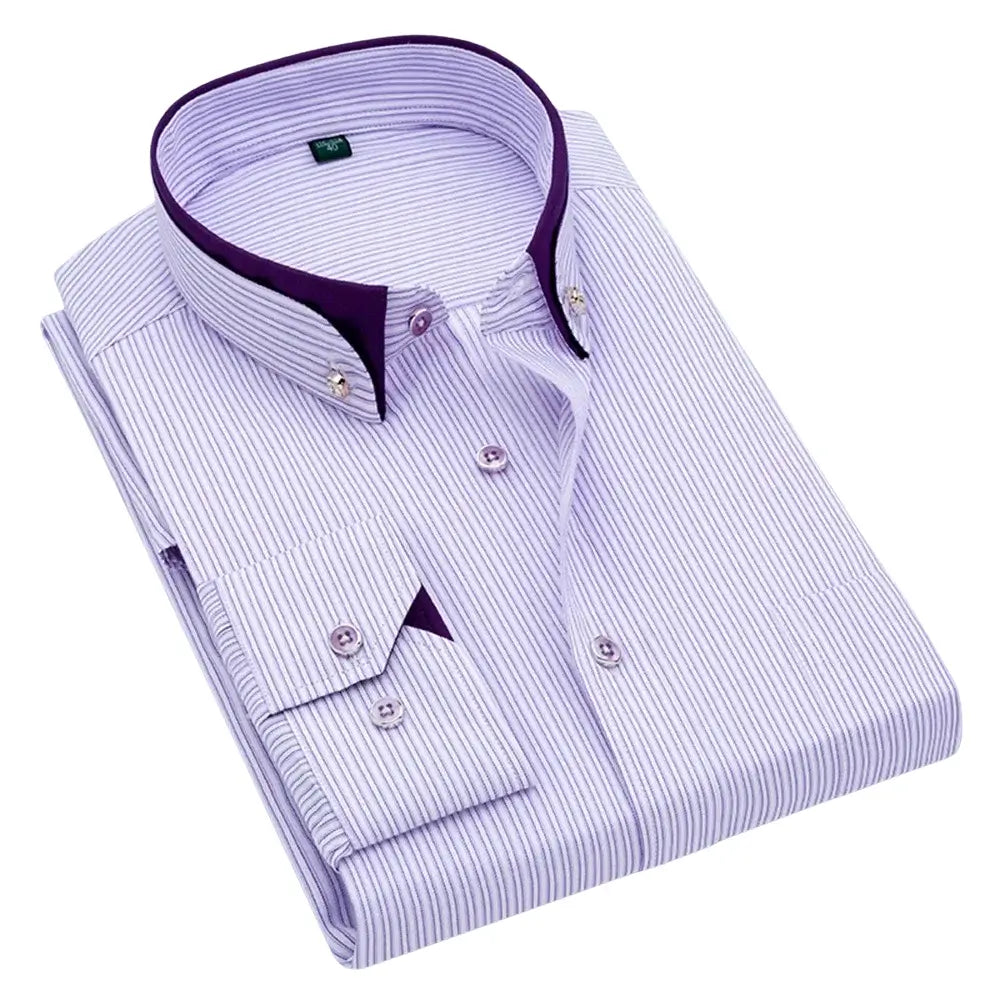 Camisa Social Masculina Listrada manga longa com fechamento em botões