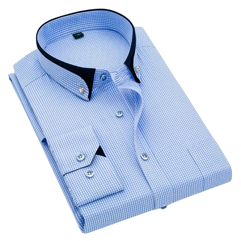 Camisa Social Masculina Listrada manga longa com fechamento em botões