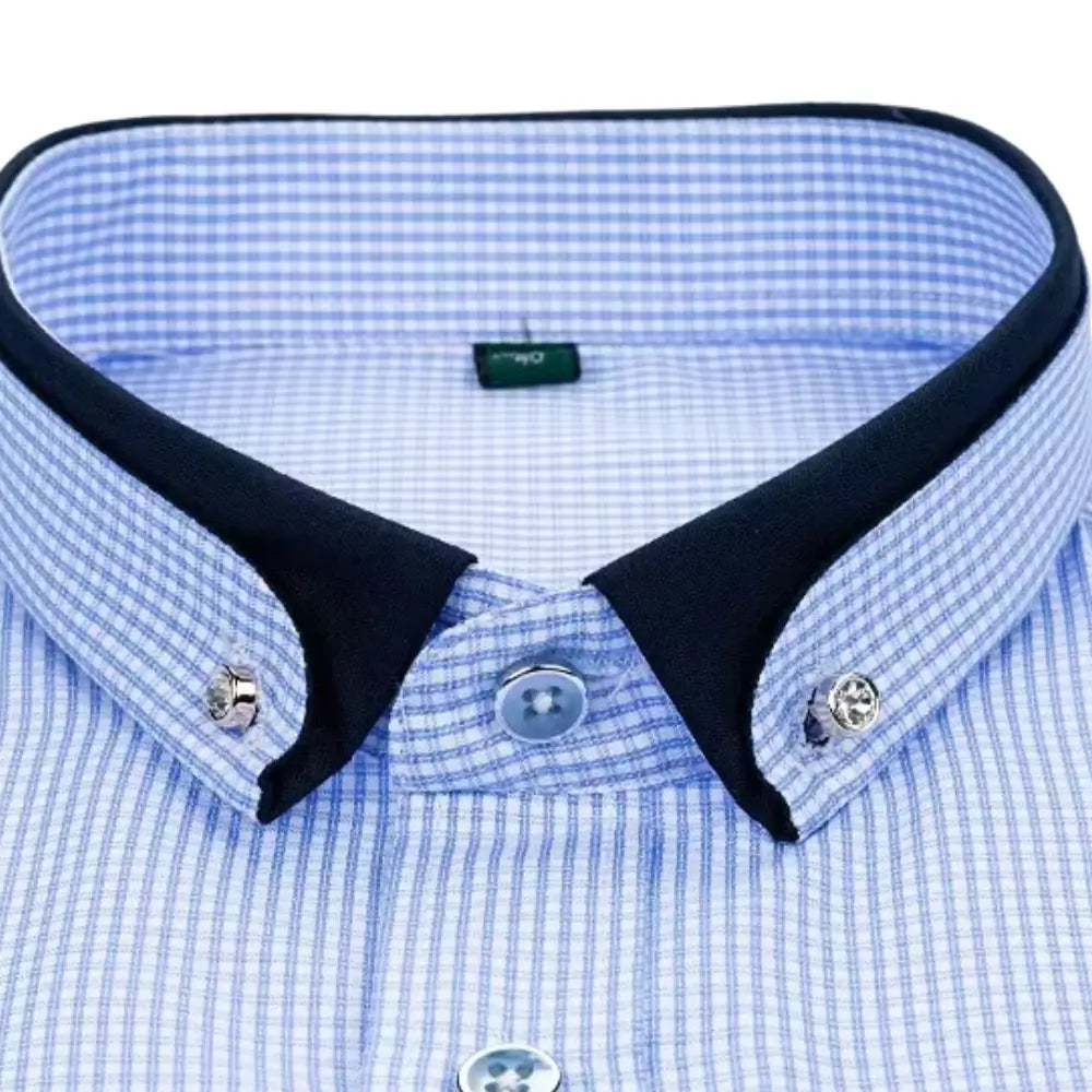 Camisa Social Masculina Listrada manga longa com fechamento em botões