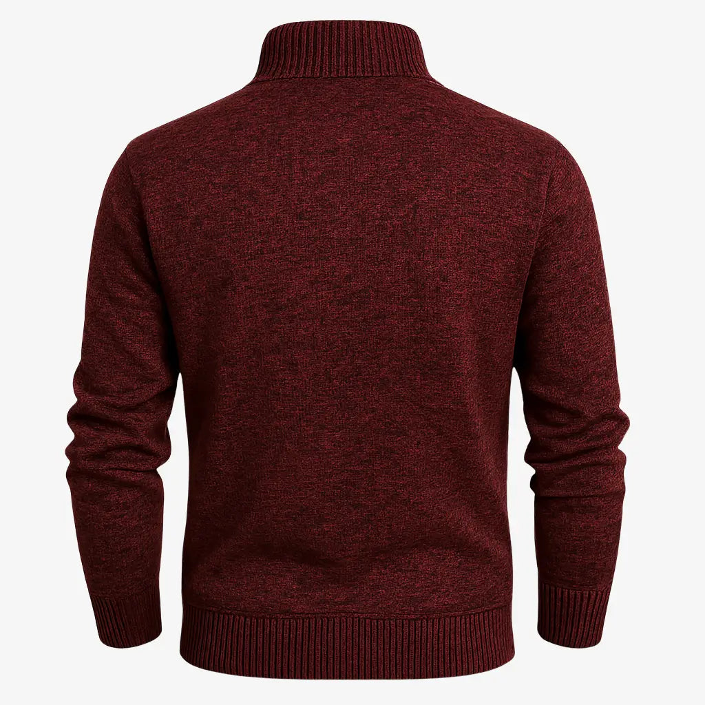 Cardigan masculino com zíper e gola alta. Elegante e versátil, ideal para outono e inverno. Conforto térmico com estilo refinado.
