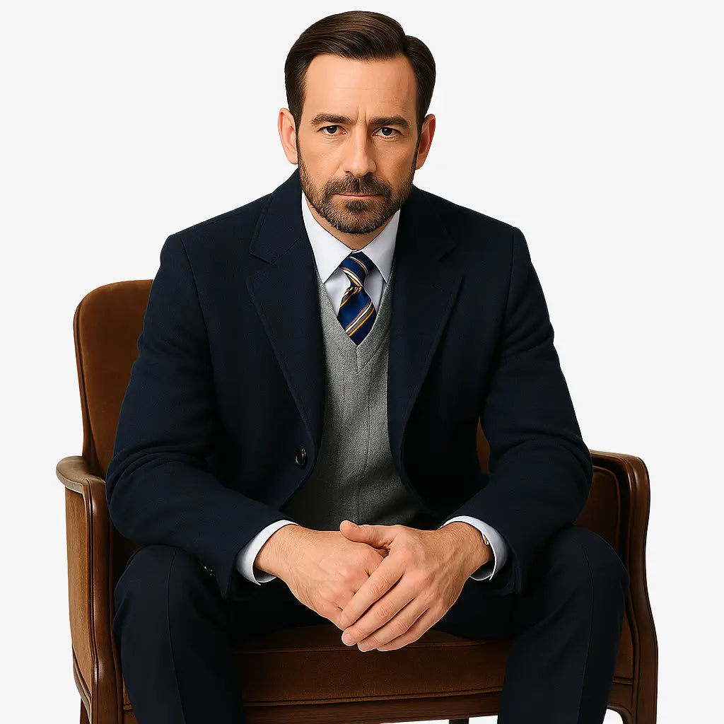 Homem vestindo sobretudo azul marinho masculino longo em cashmere com gola clássica