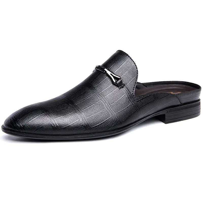 Black Half Shoes For Men Leather Mules Casual Fashion Sapato